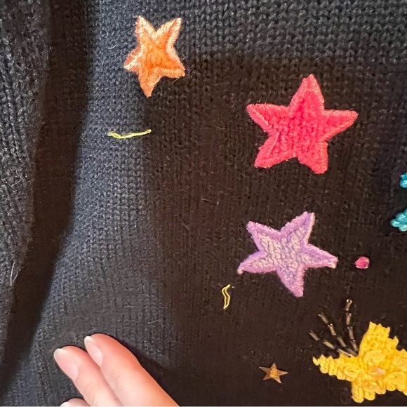 VINTAGE | rare star print sequin maximalism knit cardigan sweater - Picture 4 of 10